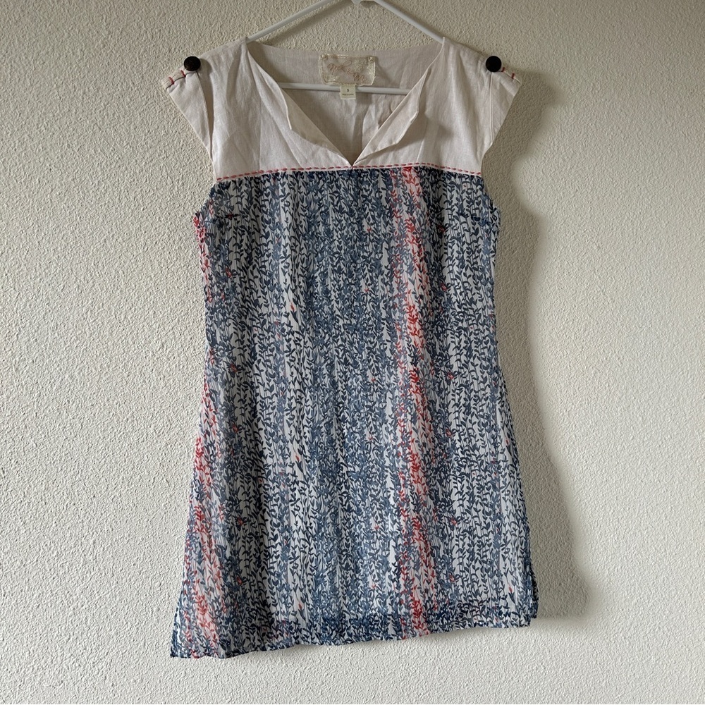 Nick & Mo Dress Women’s Small ivory Blue Vine Leaf Print Coquette CuteFeminine